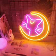 Load image into Gallery viewer, Sailor Moon Luna Cat Bedroom Neon Wall Sign
